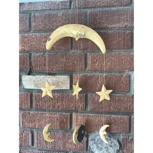 OOAK - Stars & Moons Wind/Cradle Chime - Retro Steam Punk Aged Yellow Gold EUC